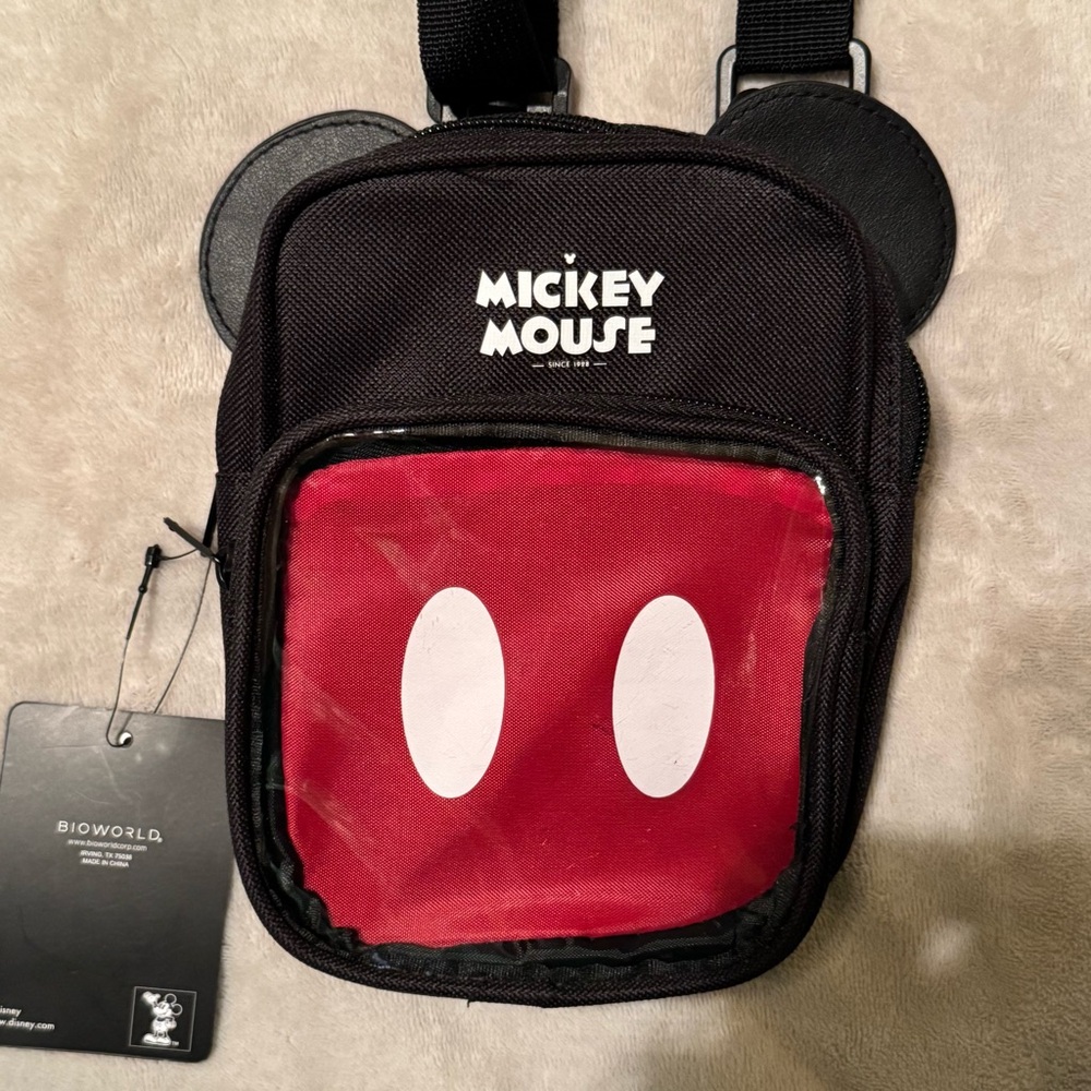 Disney Bioworld Mickey Mouse Black Red Clear Two pocket Zipper Crossbody Bag